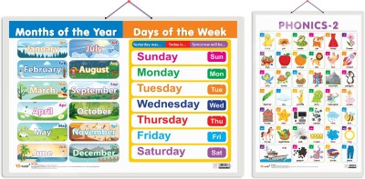 Gift Pack Of 2 MONTHS OF THE YEAR AND DAYS OF THE WEEK And PHONICS - 2 Charts | Wall Posters For Room Decor High Quality Paper Print With Hard Lamination (20 Inch X 30 Inch, Rolled)(Hardcover, Sahil)