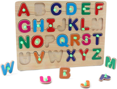 GAMLOID Top Sale Alphabet Puzzle Educational Learning Letters Board Building Block Toy(Brown)
