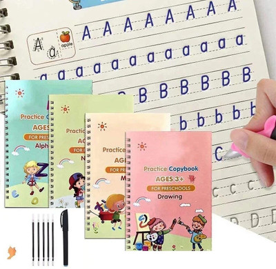 Fayme International Four pcs magic book Kid Handwriting Book Set, Reusable Tracing book With Pen(Multicolor)