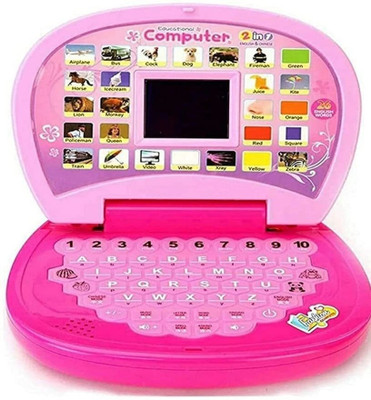 JR CLUB Easily Learning ABC and 123 Mini Laptop with LED Display and Music (Pink)(Pink)