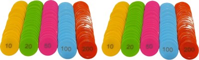 MOREL PLASTIC RUMMY TOKEN 10 20 50 100 200 EACH OF 40 PCS TOTAL 200 TOKEN MULTICOLOR.(Multicolor)