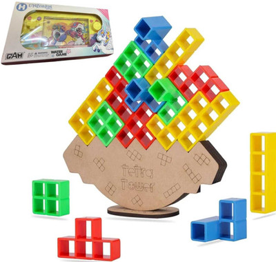 Premio Coppex 16-Piece Stack Tower Game –Balance Building Blocks+FREE Water Ring Game(Multicolor)