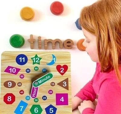 PopPlop Wooden Learning Clock, Educational Digital Analog Numbers Shape & Color Learning(Multicolor)