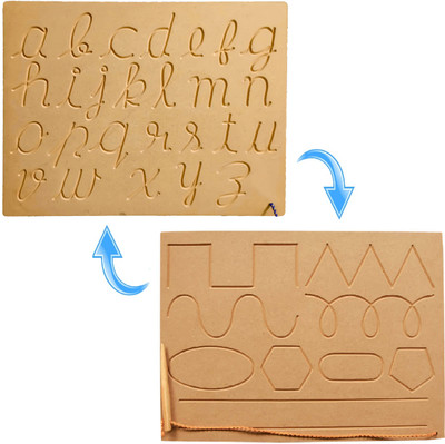 REWASHREE CRAFT WORLD 2 Side Wooden Tracing Practice Board with Dummy Pencil Learning Toy ABC Pattern(Brown)