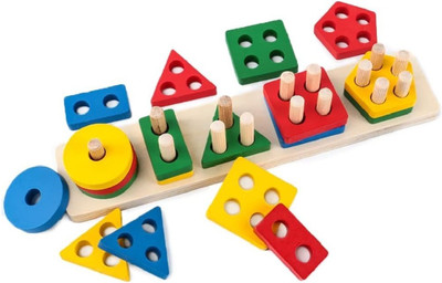 URBANE CHIC Wooden Toy Geometrical Shapes Stacking Shape Sorter Montessori Toys For Kids(Multicolor)