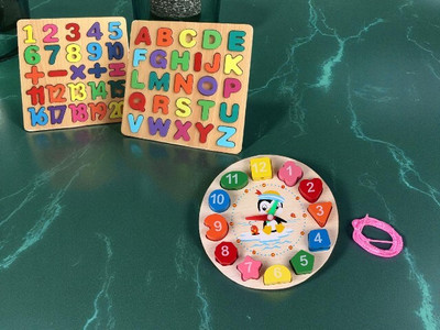 VHD Educational Wooden Board Set | Letters, Numbers & Shape Clock Toy AG36(3 Pieces)