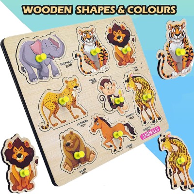 Plus Shine 3D Books Learning Toys Jigsaw puzzle Wooden Animals Name matching Puzzle Board(Maroon)