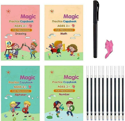 Magic Practice Copybook, Number Tracing Book For Preschoolers With Pen, Magic Calligraphy Copybook Set Practical Reusable Writing Tool Simple Hand Lettering with 4 Disc(Hardcover, Generic)