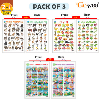 GO WOO Packof3FRUITS&VEGETABLE,WILD&FARMANIMAL&PETSBENNYLEARNTORECYCLE&TEACHTOSAVEWATER(Green)