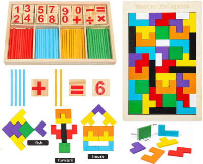 Authfort Toddlers Intelligence Tangrm & Counting Mathematical Intelligence Sticks Combo(Multicolor)