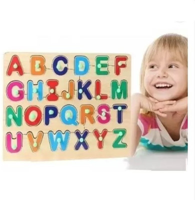 Cyrus Wooden Peg ABC Alphabet Shape Board With Picture Alphabet Matching Puzzle Toys(Multicolor)
