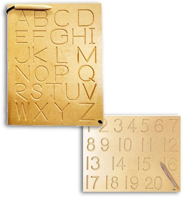 Plus Shine Wooden Educational Capital Alphabet & Number Writing Practice Slate Setof2 Board(Beige)