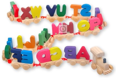 janmesh Wooden Train Alphabet Letters A-Z Train English Vocabulary Building(Multicolor)