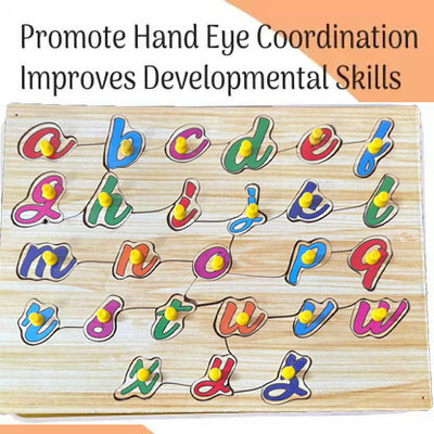 SHALAFI Wooden Learning Educational Board Cursive Small Alphabets Matching Puzzle(Beige, Multicolor)
