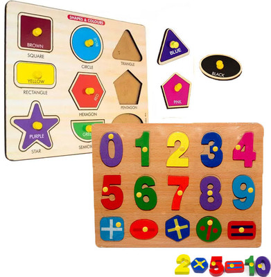 SHALAFI Alphabets and Numbers Puzzle in Shape Match Toys Counting Sorting Blocks Packof2(Multicolor)
