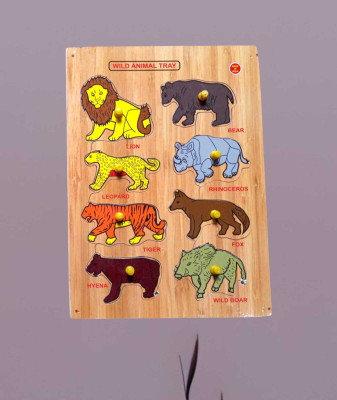 VSINDIA Wooden Wild Animal Puzzle for Learning Various Wild Animals from Images |(Multicolor)