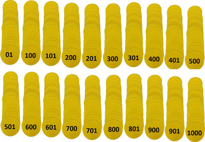 MOREL EMBOSSED 1TO 1000 NUMERICAL PLASTIC TOKEN COIN(31MM) FOR SHOP BOARD GAMES,SCHOOL(Yellow)