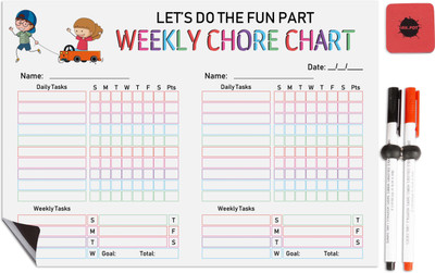 Inkdotpot Magnetic Whiteboard Let's Do The Fun Part Weekly Chore Chart for Refrigerator(White)