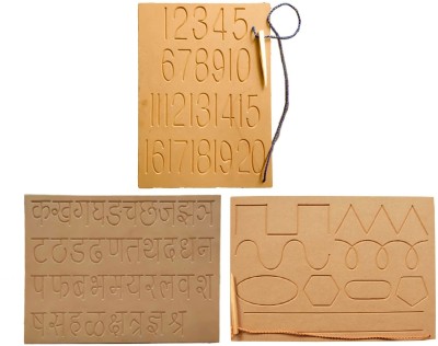 REWASHREE CRAFT WORLD Wooden Tracing Board Pencil Slates Alphabets Number,Marathi Varnamala & Pattern(Brown)