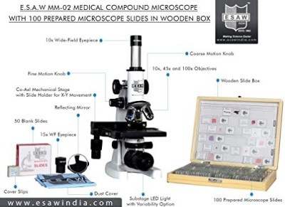 ESAW Medical Biological Compound Microscope 100x to 1500x(White, Black)