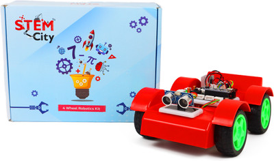 Stemcity 4 Wheel Robotics car Kit | DIY STEM Toy for Kids 8+ | Project Kit(Red)
