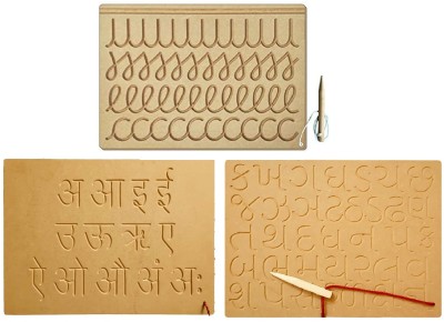 REWASHREE CRAFT WORLD Wooden Tracing Board with Pencil Slate Hindi & Gujarati,Varnamala,Multi Pattern(Brown)