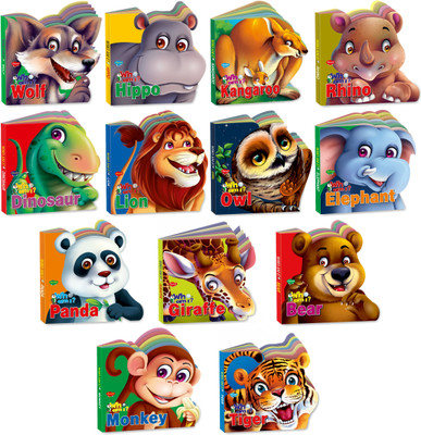 GO WOO Learn About Wild Animals | Who Am I Die-Cut Shape Board-Books | Pack Of 13 Books(Multicolor)