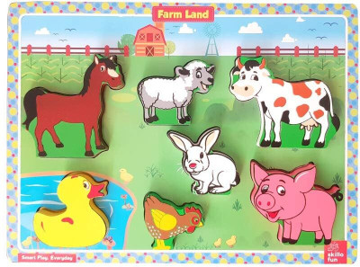 SKILLOFUN Wooden Farm Animals Chunky Puzzle (2+ Years) - Learning Puzzle for Farm Animals(Multicolor)