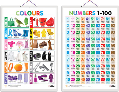 GO WOO Pack of 2 Colours and Numbers 1-100 Educational charts(Blue)