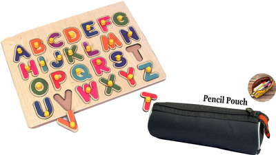 SHALAFI Alphabet Learning Board jigsaw puzzle boost brain development games+Pencil Pouch(Beige, Multicolor)