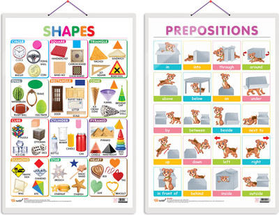 GO WOO Pack of 2 Shapes and PREPOSITIONS Educational charts(Purple)