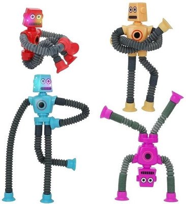 Quasar Space Robot Men Pop Tube Fidget Toy Sensory Toys Ring Pack of 4(Multicolor)