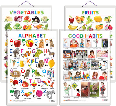 GO WOO Pack of 4 Alphabet, Fruits, Vegetables and Good Habits(Orange)