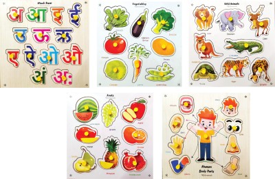 Khilonewale Set of Hindi Swar, Vegetables, Animals, Fruits, Body parts wooden puzzle(Multicolor)