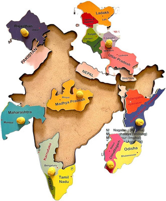 Alafi INDIA ,MAP WITH CITIES AND OUR STATE NEW CREATIVE PUZZLE(Multicolor)