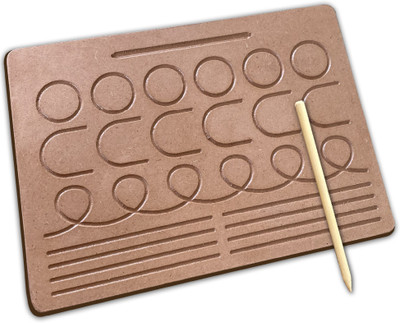 Minileaves Wooden Pattern Tracing Board Beginner - Hand Writing Practice Board 2+ Kids(Brown)