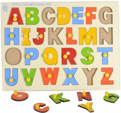 Cyrus English Alphabet Puzzle Uppercase ABCD Wooden Puzzle Board with Knob (26 Pieces)(Multicolor)