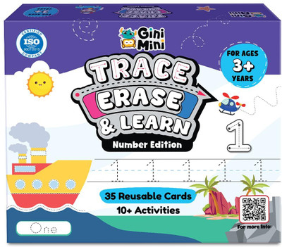 GiniMini Trace, Erase & Learn (Numbers) with 10+ Activities 35 Reusable Cards for Kids(Multicolor)