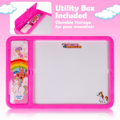 zokato 2 in 1 Unicorn Writing Slate with Pencil box for kids Pink(Pink)
