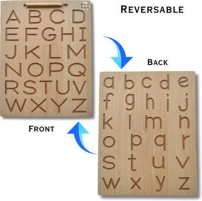 PRIMITOYS Wooden English Alphabet Tracing Board, Pre-Writing Practice Board - ABC Tracing(Brown)