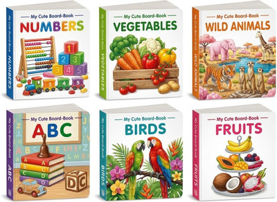 All-in-One Learning Board Book Set for Children â€“ ABC, Numbers, Fruits, Vegetables, Wild Animals, Birds | Educational Picture Books for Toddlers, Baby board books | Pack of 6 books  - All in One Educational Board Book Set for Young Kids(Board Book, Gurukanth)