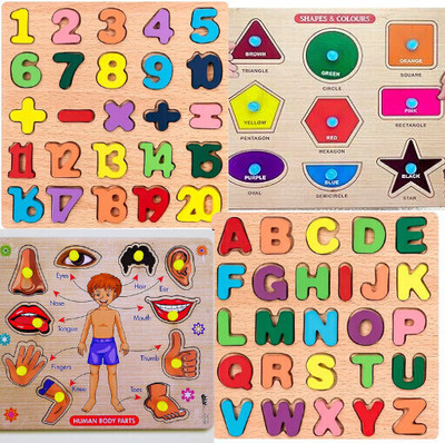 RPC99 Combo WoodenLearning EducationalBoard Alphabets,0To9Number Counting,BodyPart(Multicolor)