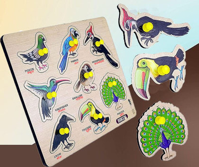 FORSIKHA Colorful Wooden Birds Character Letter Cognitive Board With Picture Children Toy(1 Pieces)
