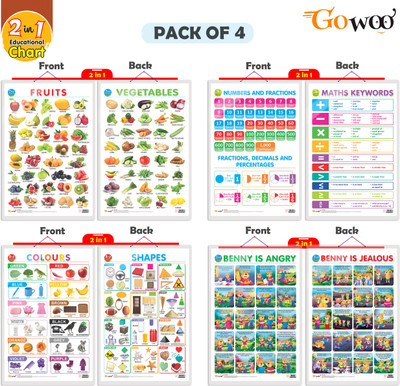 GO WOO Pack of 4 NUMBER&FRACTIONS&MATHS KEYWORD,COLOURS AND SHAPES, AND MORE(Grey)