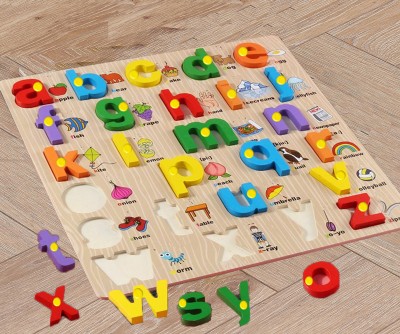 blue seed Early Education Learning Puzzles Toys Small Letters Alphabet Board Puzzles Cube(Beige, Multicolor)