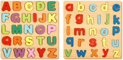 CrazyCrafts Wooden Puzzle Set of 2 ABCD Uppercase & Lower Case Educational Toys(Multicolor)