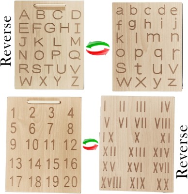 Ashmi Wooden Combo 2-in-1 Reversible Alphabets & Number Laminated Slate Tracing Board(Brown)