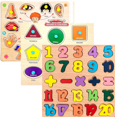 RPC99 Wooden Learning Educational Game Board for Kids(B0DY PRT & SHAPE & 1 T0 20)(Multicolor)