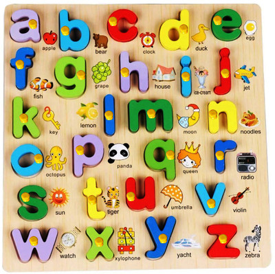 blue seed 3D Wooden Small Alphabet Puzzles with Pictures Learning Education Board Game(Beige, Multicolor)