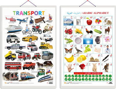 GO WOO Pack of 2 Transport and Arabic Alphabet (Arabic) Educational charts(Green)